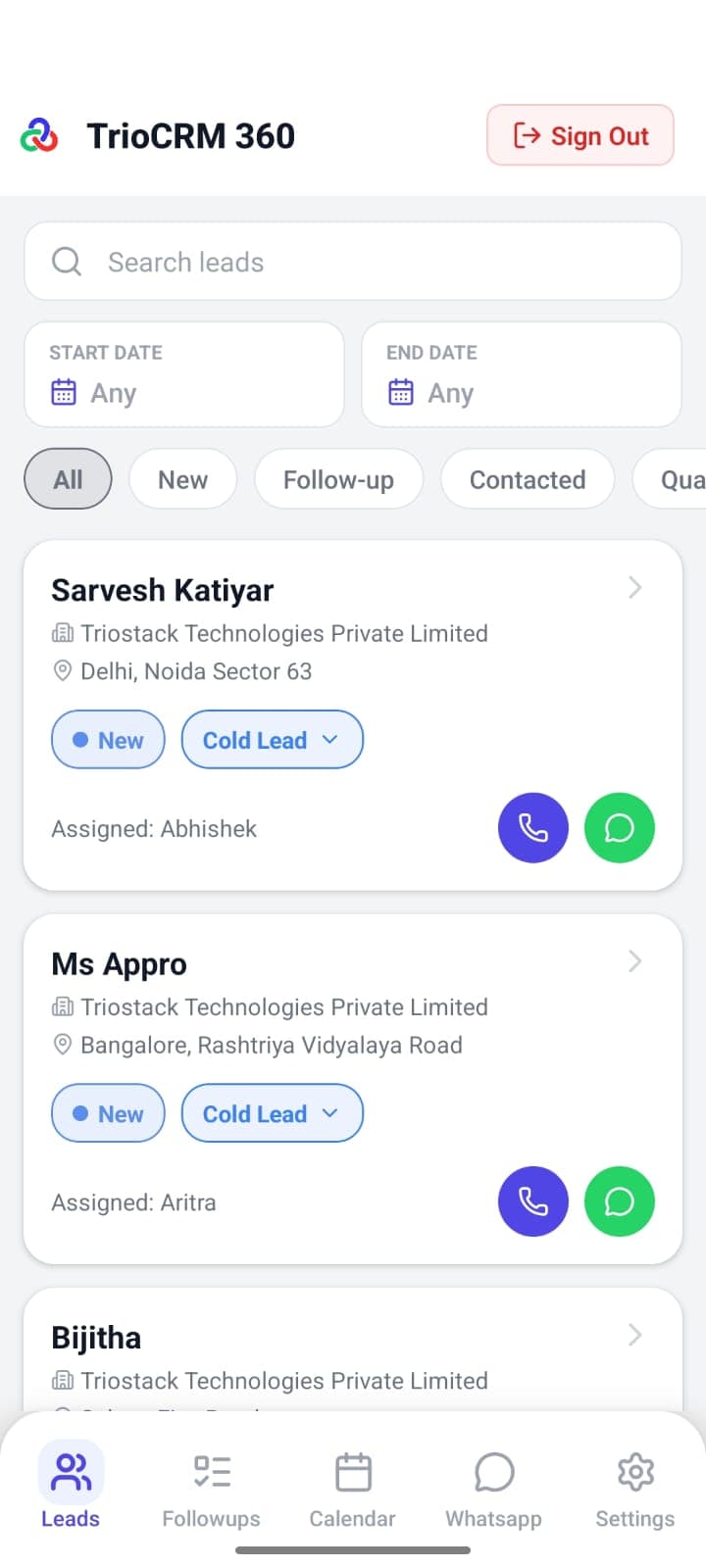 GSM Calling CRM product preview